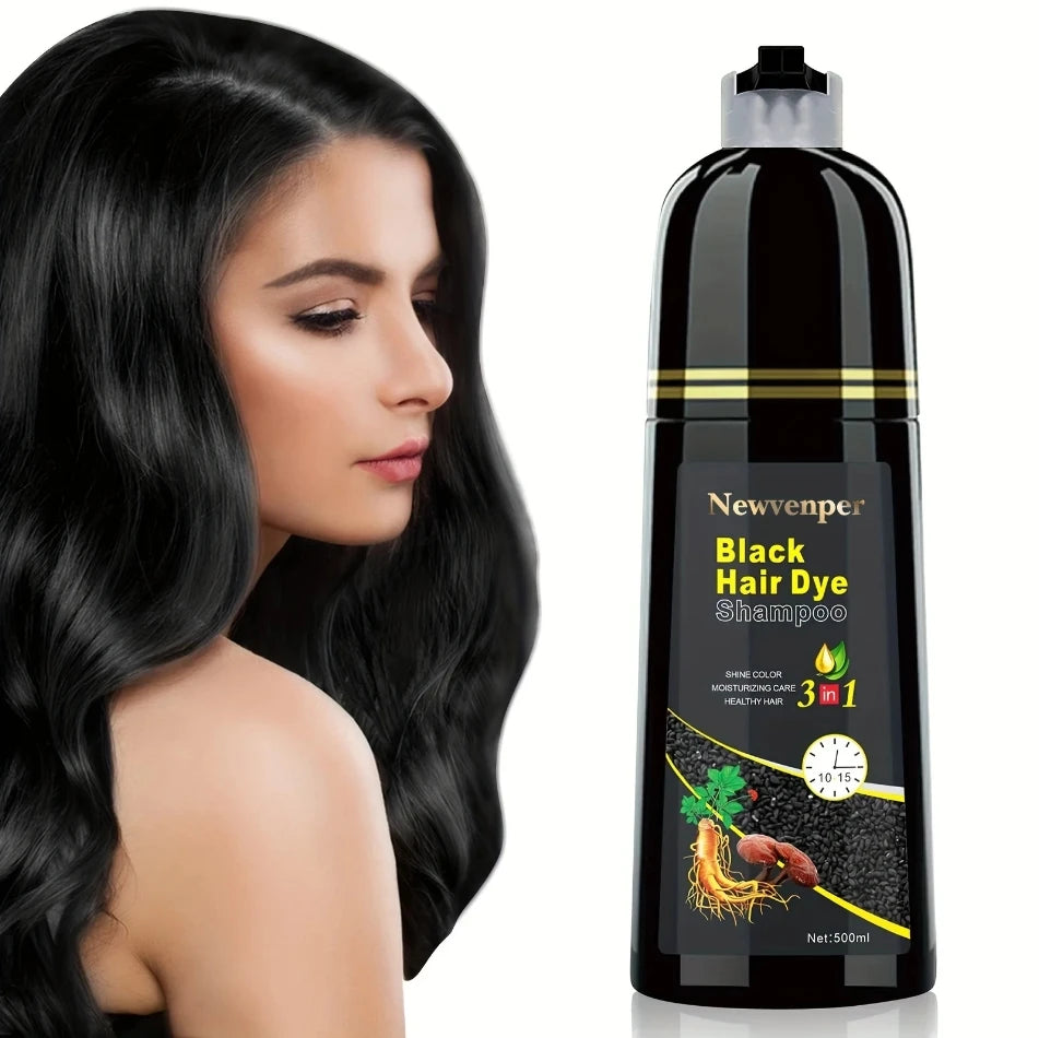 500ML/14.9 Fl.oz Black Hair Dye shampoo Coloring in Minutes Natural & Long Lasting Hair Dye Shampoo  Men & Women Hair turn Black