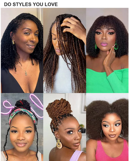 Soft and Lightweight Afro Kinky Bulk Hair – 100% Human Hair with Natural Texture, Comfortable & Long-Lasting Use 16A Virgin Hair