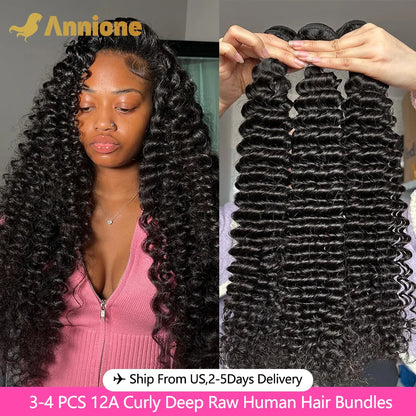 Curly Deep Wave Human Hair Bundles 30 32 Inch 4/3/1PCS Bundles Raw Hair 100% human hair Brazilian Hair Bundle Weaving Extensions