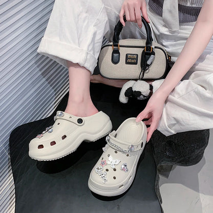 Crystal Butterfly Platform Sandals Women 2025 Summer Non Slip Eva Clogs Garden Shoes Woman Cozy Thick Sole Beach Sandals Female