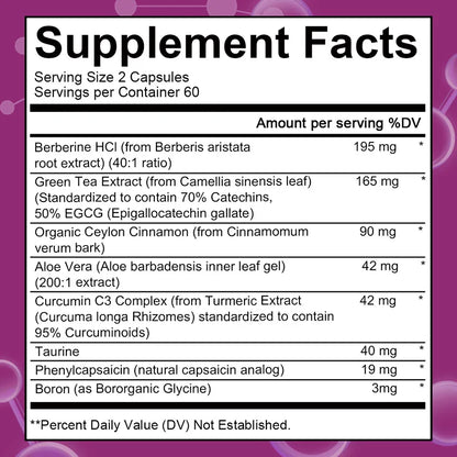 GLP-1 Supplement with Berberine, Green Tea Extract, Supports Metabolism, Blood Sugar Balance & Healthy Weight, 120 Capsules