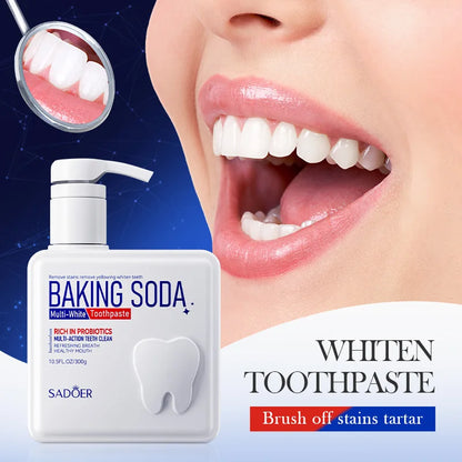 Baking Soda Probiotic Whitening Toothpaste To Remove Yellow Teeth Stains and White Teeth Removal Clean Teeth Fresh Mouth 300g