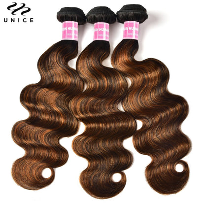 UNice Hair Reddish Brown Body Wave Bundles With 4x4 Closure 100% Human Hair 2/3/4 PCS Bundles And Closure Can Make 250% Lace Wig