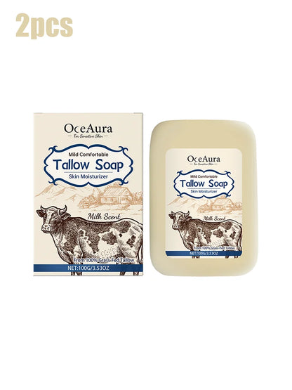 OCEAURA Tallow Soap, Beef Tallow Soap, Pure Tallow Balm Soap Bar for Sensitive Skin - Moisturizes, Soothes, and Hydrates 100g