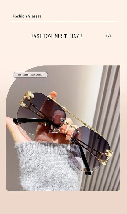 Rimless Designer Sunglasses Women Trendy Luxe Fashion Sunglasses Men Vintage Glasses Lentes De Sol Mujer Lunette Soleil Femme