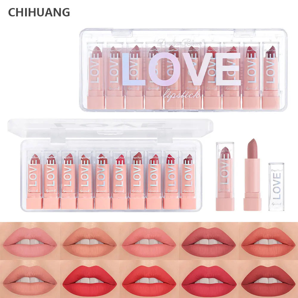 10 PCS Matte Lipstick Kit Free Shipping lip gloss Korean cosmetics LIpgloss Makeup for women Lip pencil cheap make up Beauty