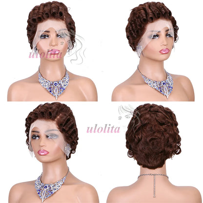 613 Blonde Pixie Cut Short Bob Loose Wave Human Hair Wigs Chocolate Brown Short Bob 13x4 Transparent Lace Front Wigs Preplucked