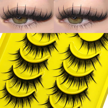 GROINNEYA Manga Lashes Cat Eye Lashes 3D Natural False Lashes Fluffy Soft Cross Wispy Natural Eyelash Extension Makeup
