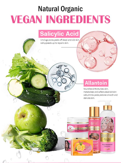 AILKE OEM Wholesale Smooth Brightening AHA Dark Spots Removal, Skin Whitening Anti Wrinkle Skin Care Set