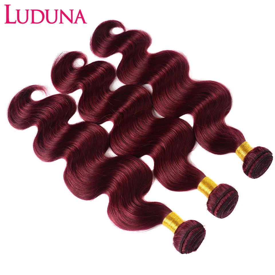 Luduna Burgundy 99j Body Wave Bundles Brazilian Red Color Human Hair Bundles 1/3/4 Pcs Hair Extensions Body Weave Colored Bundle