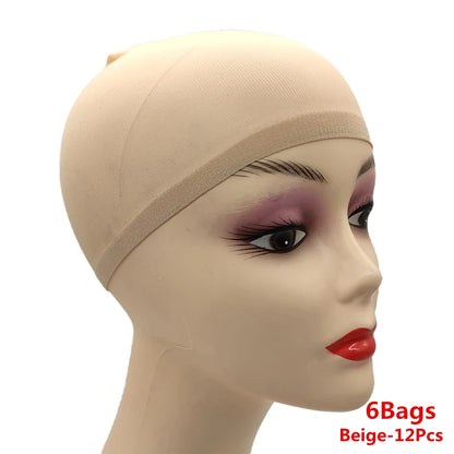 1/6/12bags Ventilated Nylon Mesh Nude Stocking Wig Cap Hairnets Stretchy Close End Super Extra Thin Skin Breathable Wig Cap