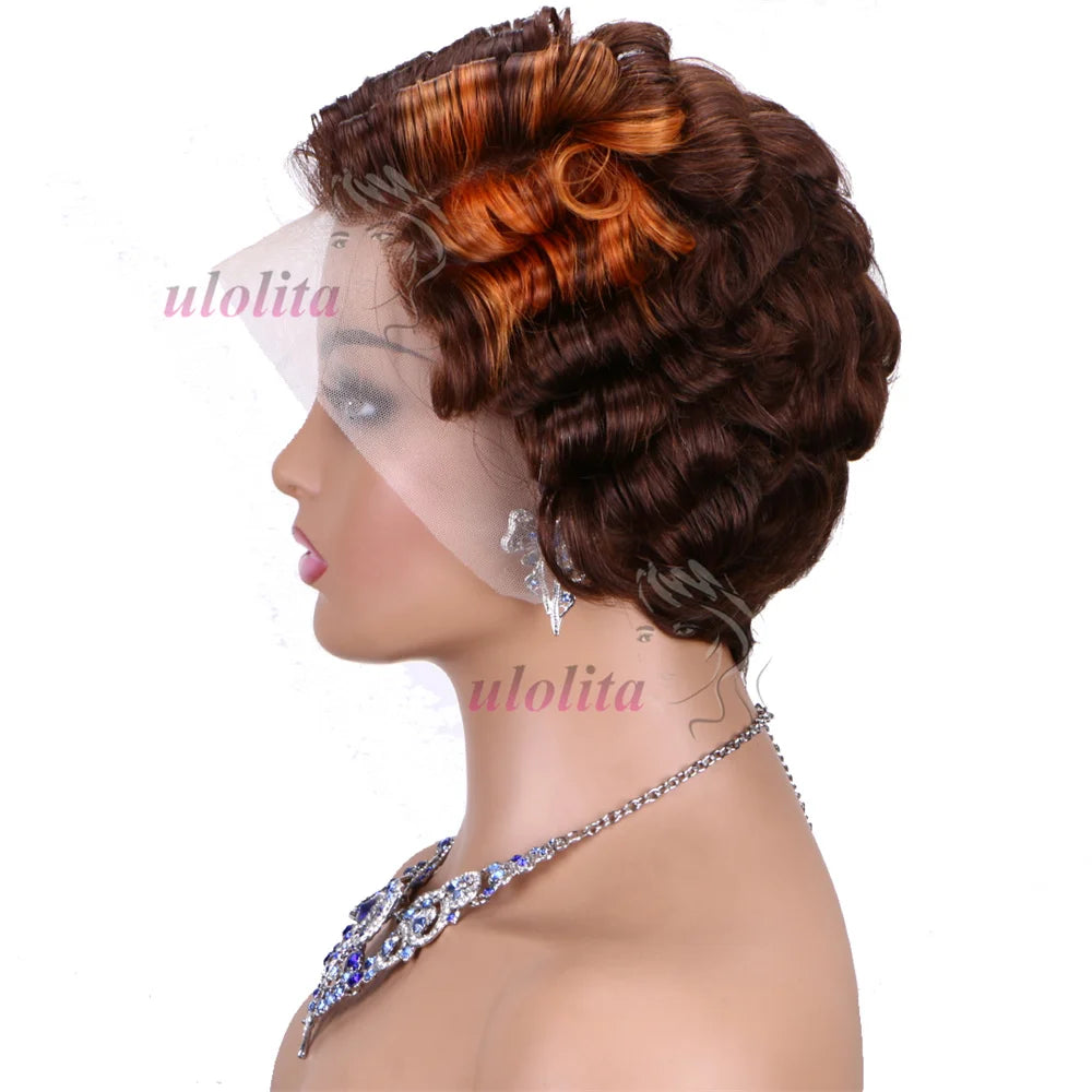 613 Blonde Pixie Cut Short Bob Loose Wave Human Hair Wigs Chocolate Brown Short Bob 13x4 Transparent Lace Front Wigs Preplucked