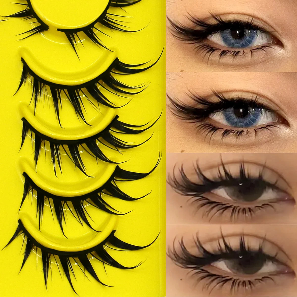 GROINNEYA Manga Lashes Cat Eye Lashes 3D Natural False Lashes Fluffy Soft Cross Wispy Natural Eyelash Extension Makeup