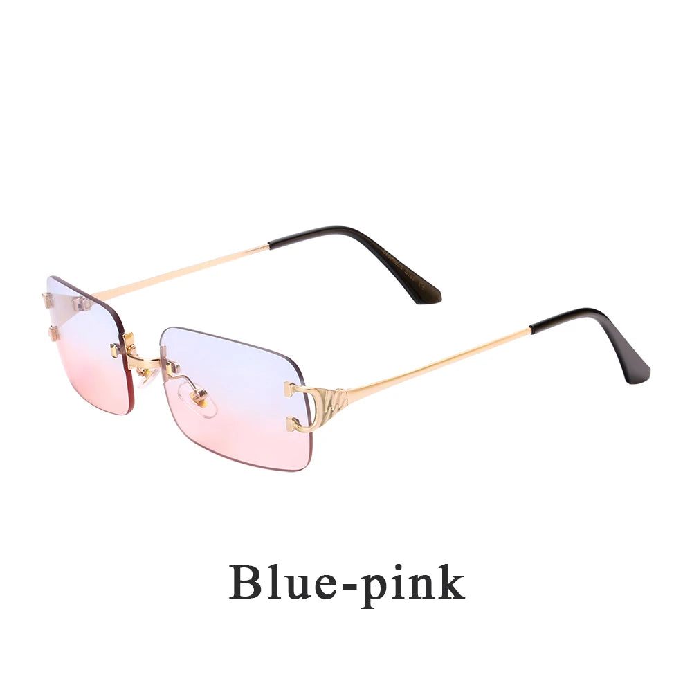 Ruiao 2025 rimless sunglasses UV400 fashion square metal glasses for men women designer man's brand sun shades for outdoor