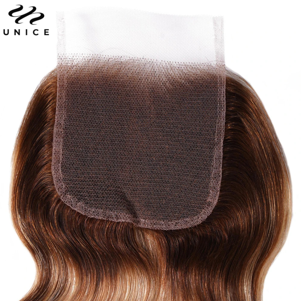 UNice Hair Reddish Brown Body Wave Bundles With 4x4 Closure 100% Human Hair 2/3/4 PCS Bundles And Closure Can Make 250% Lace Wig