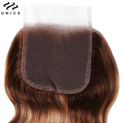 UNice Hair Reddish Brown Body Wave Bundles With 4x4 Closure 100% Human Hair 2/3/4 PCS Bundles And Closure Can Make 250% Lace Wig
