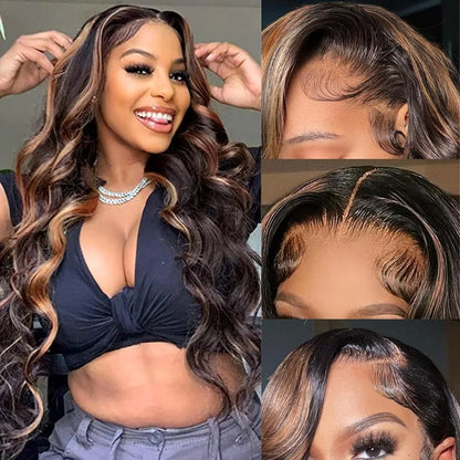 9x6 Wear and Go Glueless Wigs Human Hair Pre Plucked Pre Cut 1B/30 Highlight Ombre Lace Front Wigs Body Wave Human Hair Wigs