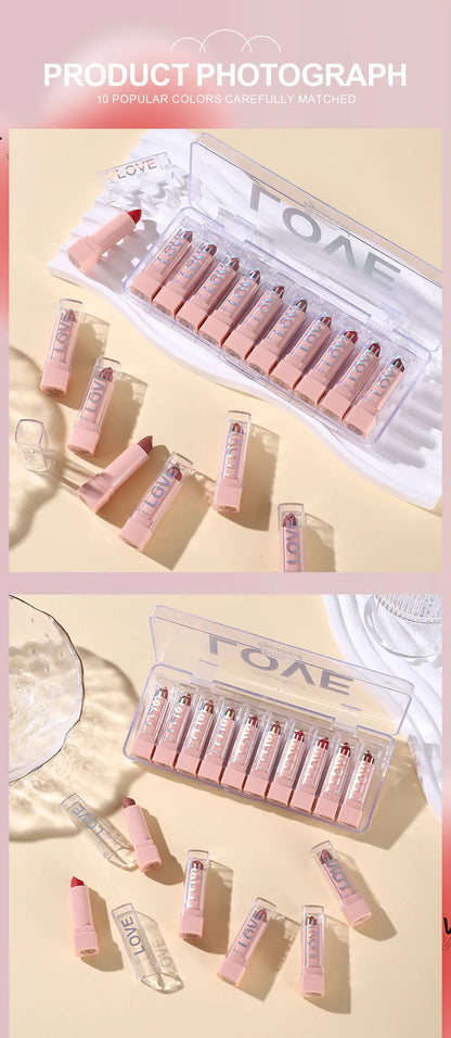 10 PCS Matte Lipstick Kit Free Shipping lip gloss Korean cosmetics LIpgloss Makeup for women Lip pencil cheap make up Beauty