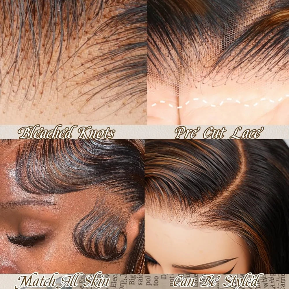 9x6 Wear and Go Glueless Wigs Human Hair Pre Plucked Pre Cut 1B/30 Highlight Ombre Lace Front Wigs Body Wave Human Hair Wigs