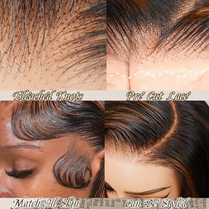9x6 Wear and Go Glueless Wigs Human Hair Pre Plucked Pre Cut 1B/30 Highlight Ombre Lace Front Wigs Body Wave Human Hair Wigs