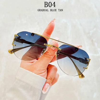 Rimless Designer Sunglasses Women Trendy Luxe Fashion Sunglasses Men Vintage Glasses Lentes De Sol Mujer Lunette Soleil Femme