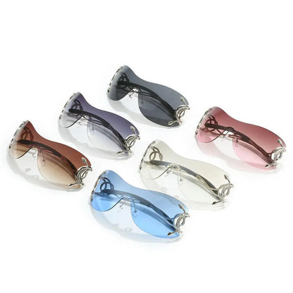 KLASSNUM Y2k Rimless Sunglasses Women Stylish Gradient Lens Outdoor Shades Trendy Luxury Brand Design Metal Frame Eyewear Goggle