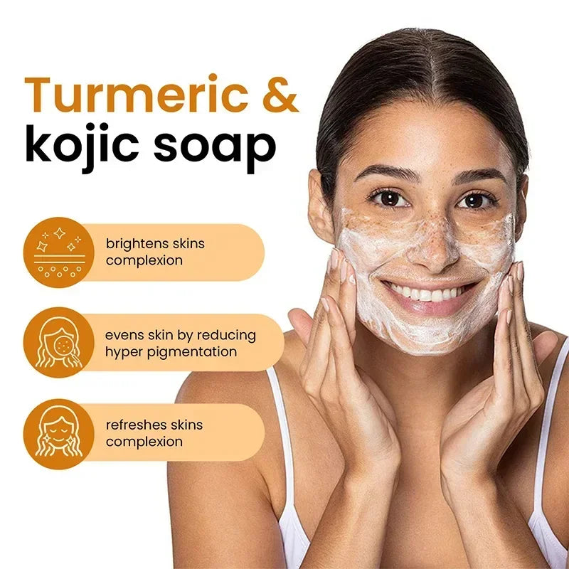 100g Turmeric Kojic Acid Soap with Lemon Granules Exfoliating Scrubbing Skin Lightening Body Care Jabón Con Ácido Kojico Y Témor