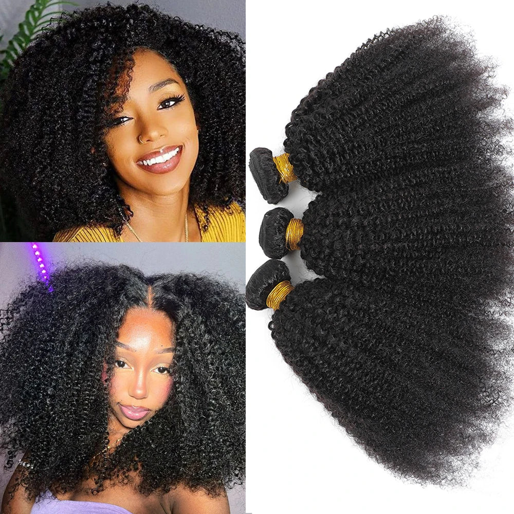 Raw Indian Afro Kinky Curly Human Hair Bundles 4B 4C Natural Virgin Curly 100% Soft Human Hair Weave Bundle Hair Extension Weft