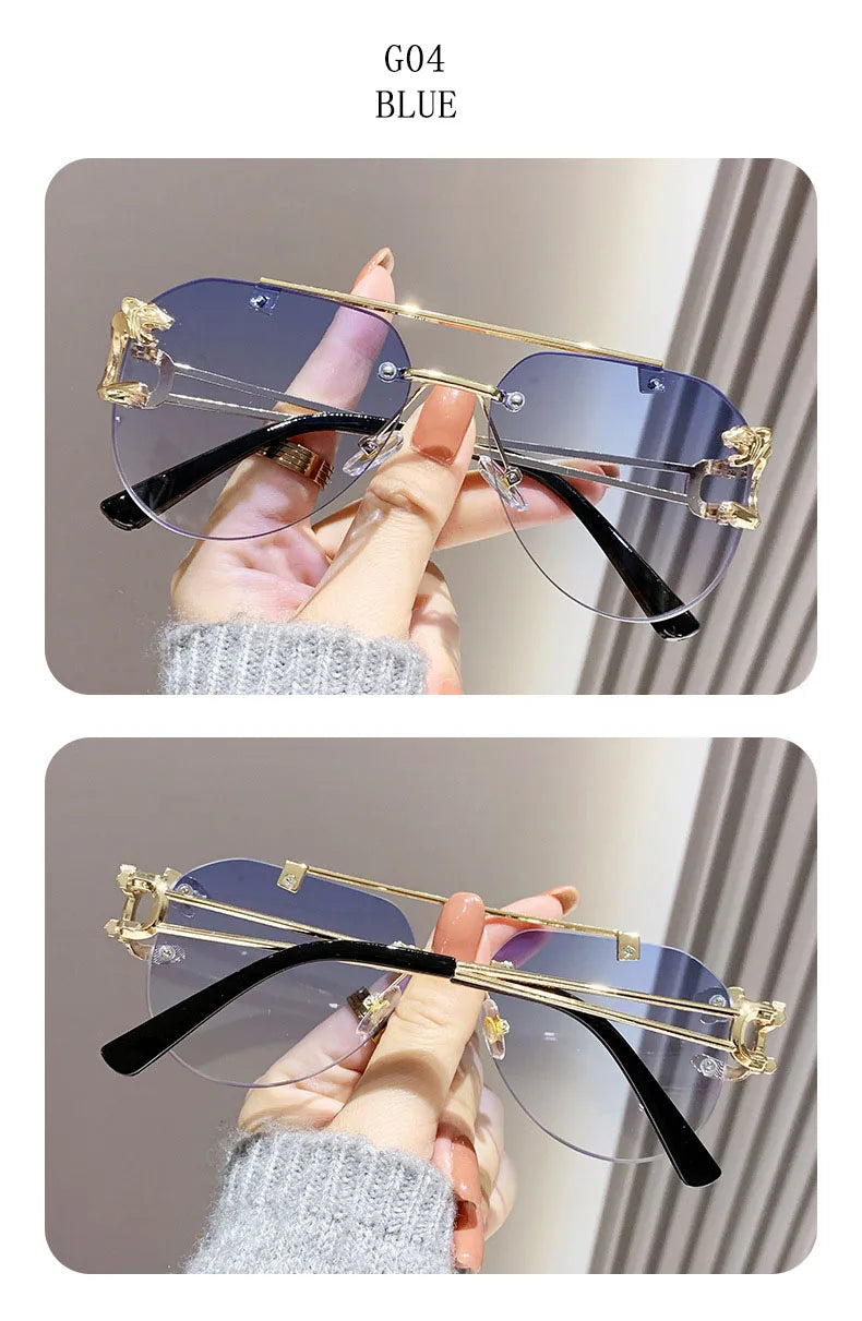 Rimless Designer Sunglasses Women Trendy Luxe Fashion Sunglasses Men Vintage Glasses Lentes De Sol Mujer Lunette Soleil Femme