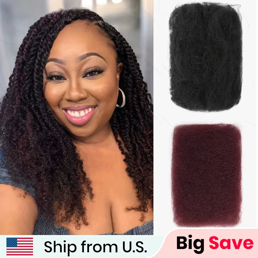 QVR Affordable Afro Kinky Bulk Human Hair 99J Burgundy Color For Braiding DreadLock – Natural Look, Soft Hair, Heat-Resistant
