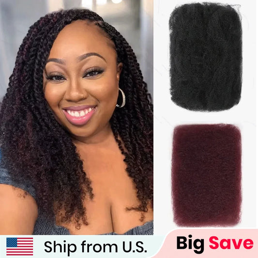 QVR Affordable Afro Kinky Bulk Human Hair 99J Burgundy Color For Braiding DreadLock – Natural Look, Soft Hair, Heat-Resistant