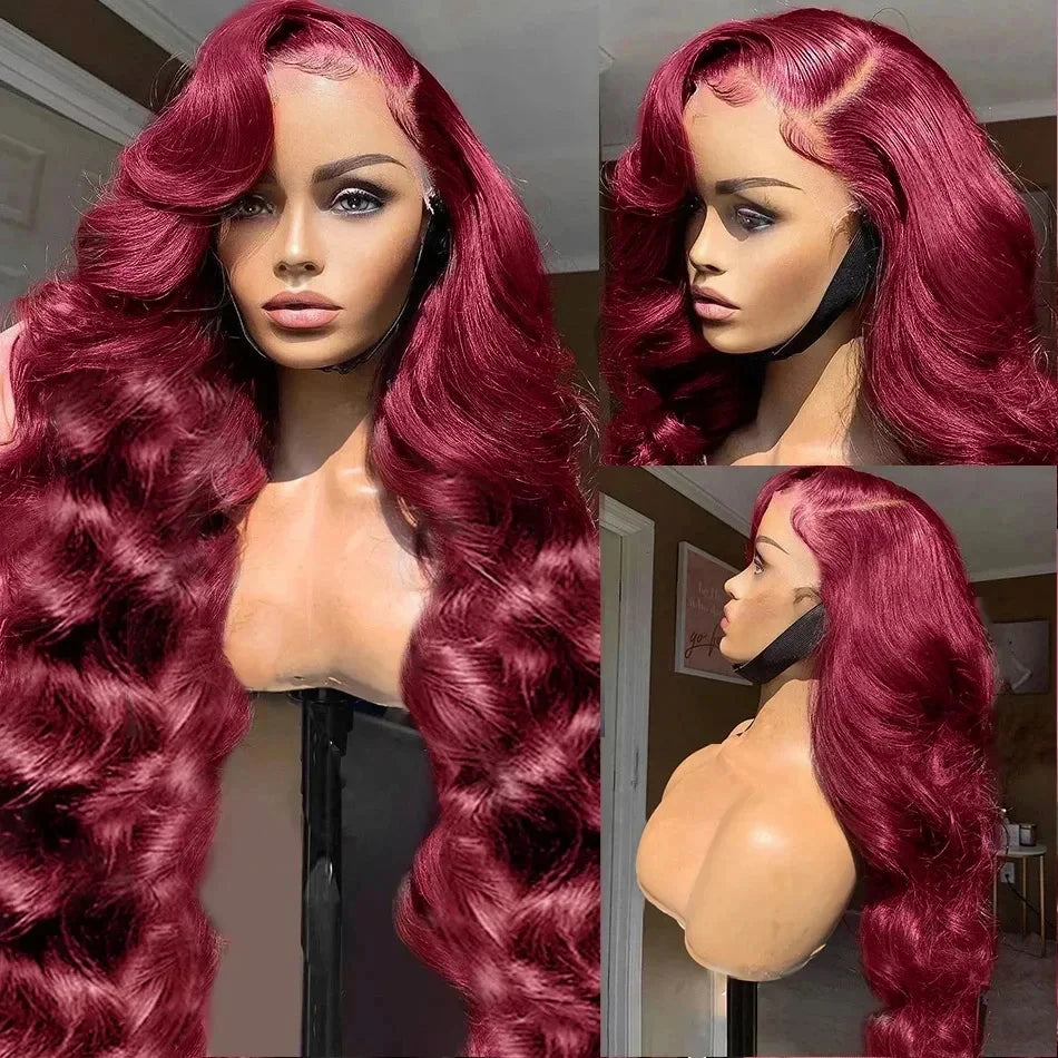 99j Burgundy Body Wave Human Hair 13x6 Hd Transparent Lace Front Wig 13x4 Curly Colored 30 40 Inch Brazilian Hair For Women