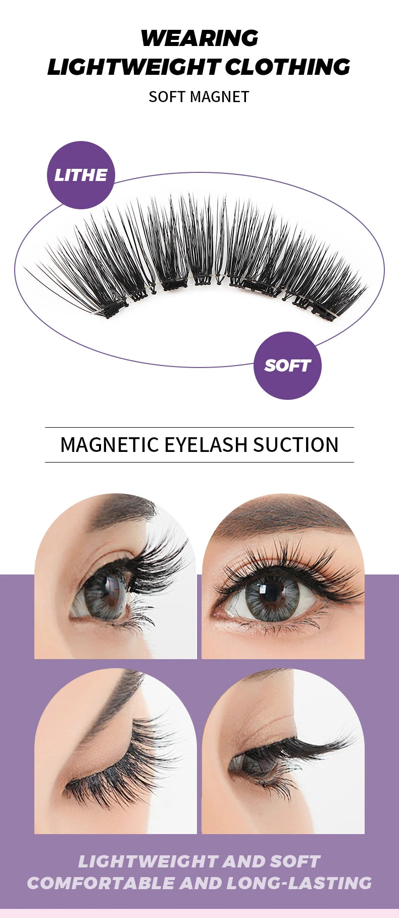 DINGSEN Magnetic Eyelashes 3D Natural False Eyelashes Reusable 4pcs Magnet Clip Set Lashes Extension makeup Tweezers Lash Set