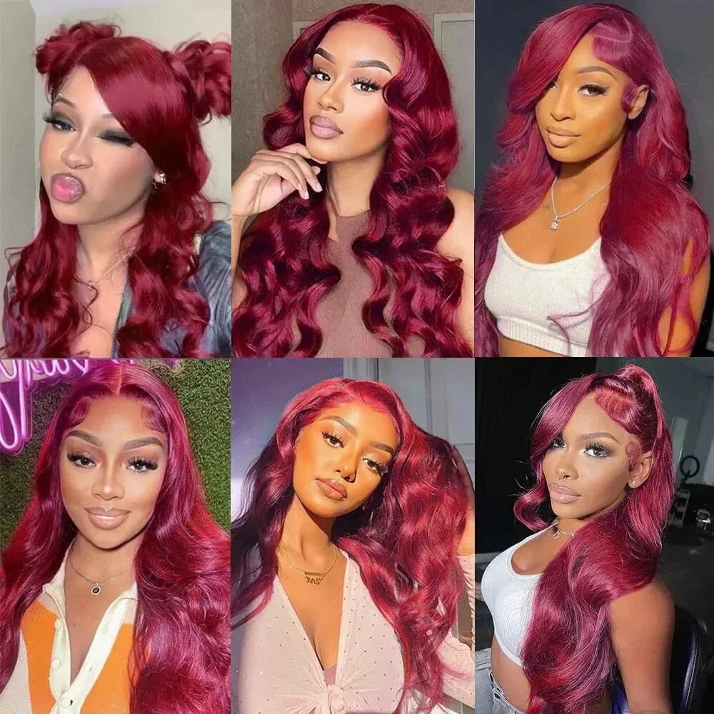 99j Burgundy Body Wave Human Hair 13x6 Hd Transparent Lace Front Wig 13x4 Curly Colored 30 40 Inch Brazilian Hair For Women