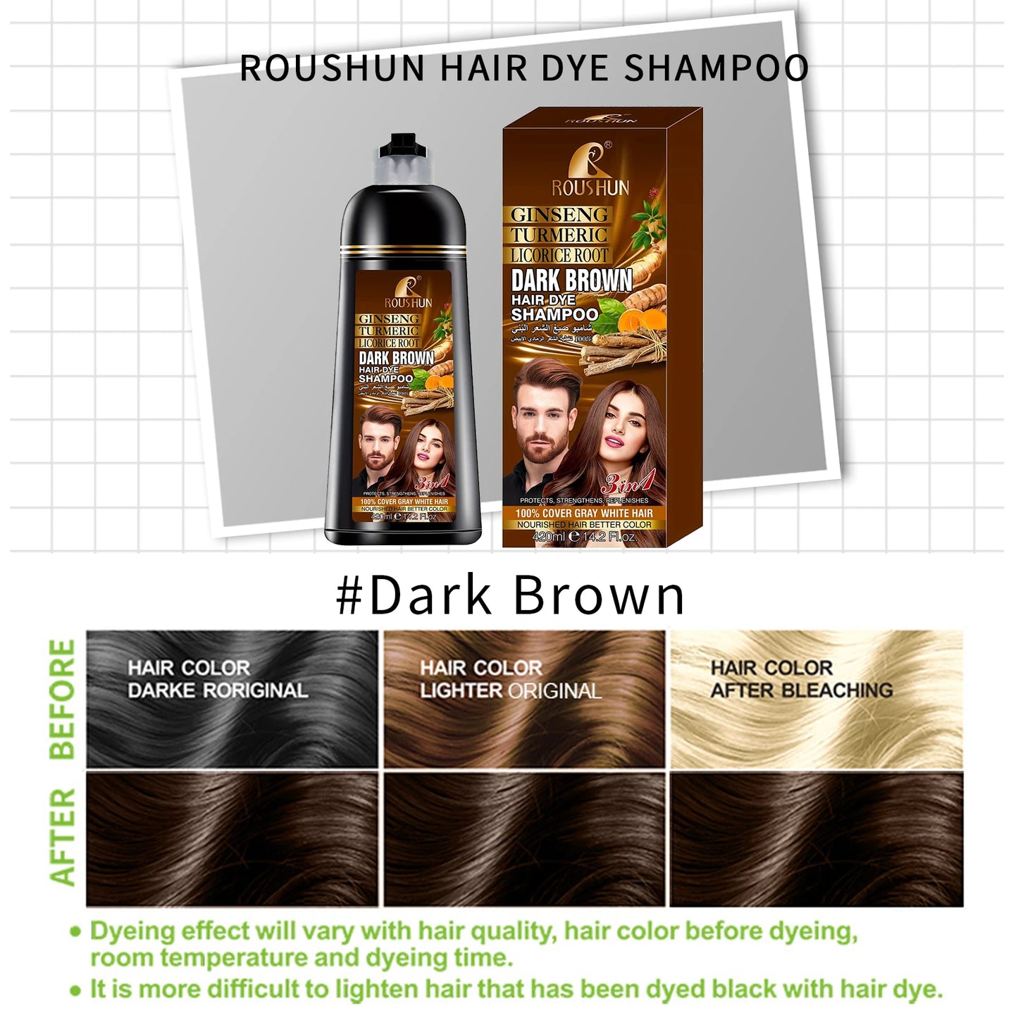 Brown Hair Color Shampoo for Gray Hair Instant Hair Dye Shampoo Hair Coloring in Minutes Natural and Long lasting color Hair Dye