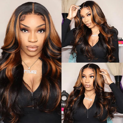 9x6 Wear and Go Glueless Wigs Human Hair Pre Plucked Pre Cut 1B/30 Highlight Ombre Lace Front Wigs Body Wave Human Hair Wigs