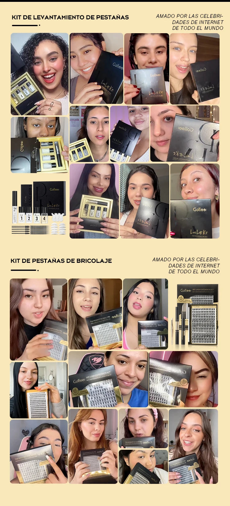 Gollee Lash and Brow Curling Kit Natural Eyelash Lifting Perm Treatment Makeup Set 4-6 Weeks For Lash Curler Perm Long Lasting