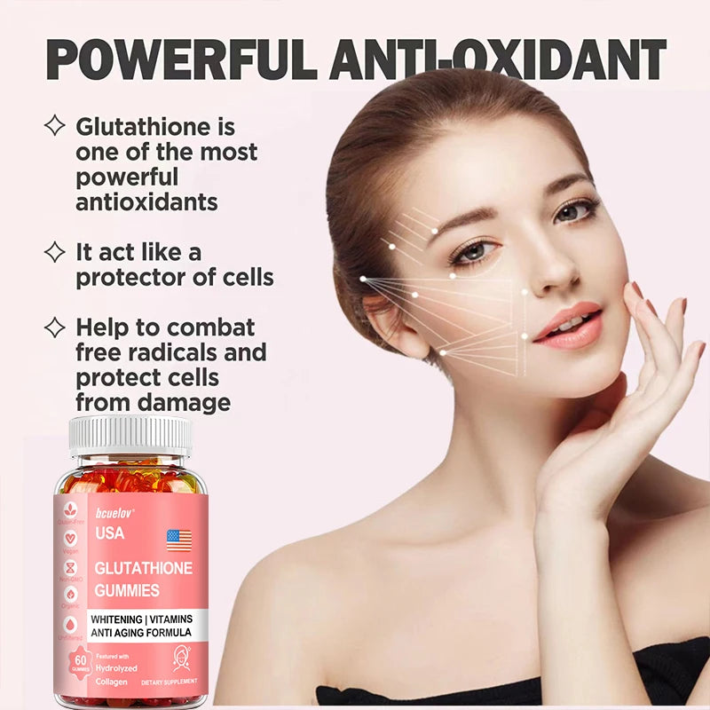 Glutathione Collagen Gummies - for Skin Care, Whitening, Anti-aging, Liver Support, Antioxidants, Immune System 60 Gummies