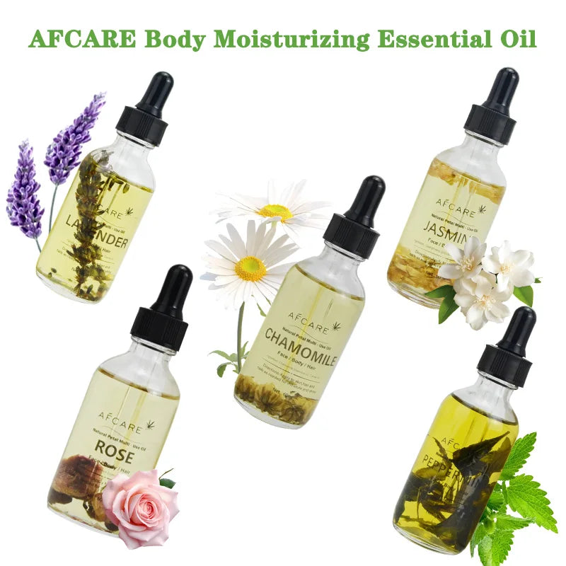 AFCARE Natural Plant Dried Flower Essential Oil 60ml Body Massage Care Essential Oil Diffuser Tea Tree Rosemary Lavender Lily
