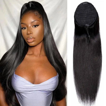 100% Human Hair Drawstring Ponytail Extension Water Wave Straight Kinky Curly Corn Wave Ponytail Clip in Ponytails Extensions
