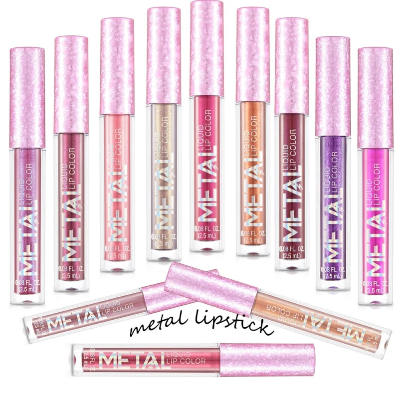 Metallic No-stick Cup Lip Gloss Glitter Matte Moisturizing Waterproof Long Lasting Lip Glaze Liquid Lipstick Lip Makeup Cosmetic