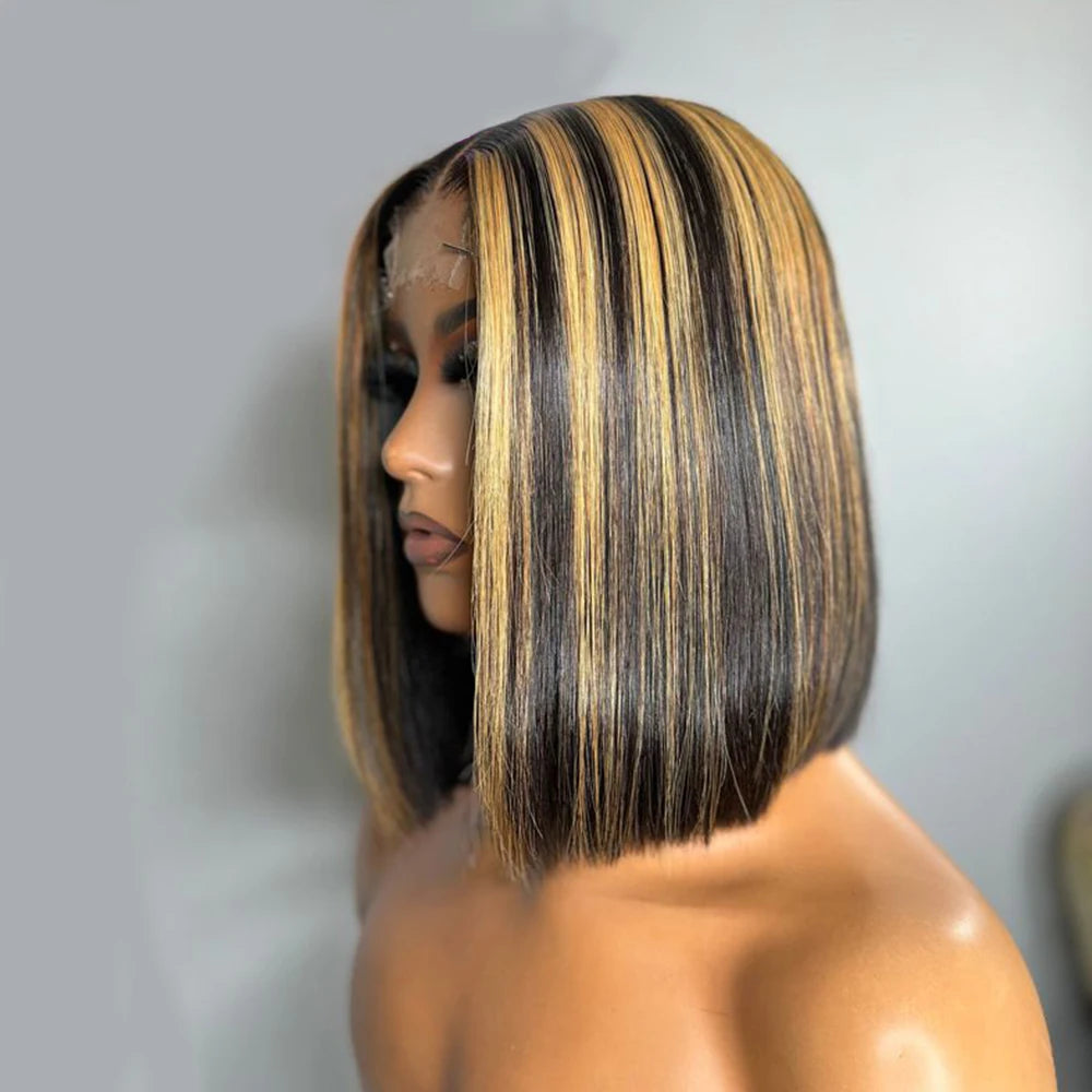 200% 1B/27 Ombre HD 13x4 13x6 Transparent Lace Front Human Hair Wig Pre pluck With Natural Hairline Straight Short Bob Wig