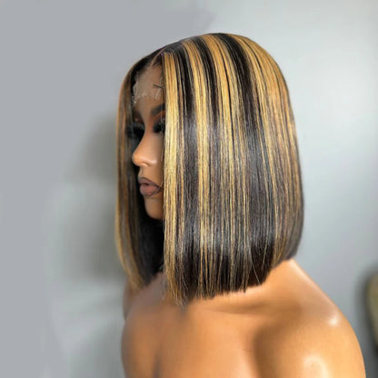 200% 1B/27 Ombre HD 13x4 13x6 Transparent Lace Front Human Hair Wig Pre pluck With Natural Hairline Straight Short Bob Wig