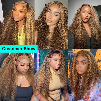 13x4 Highlight Curly Lace Front Human Hair Wigs For Women Brazilian Honey Blonde Deep Wave Frontal Wig 13x6 Hd Lace Colored Wig