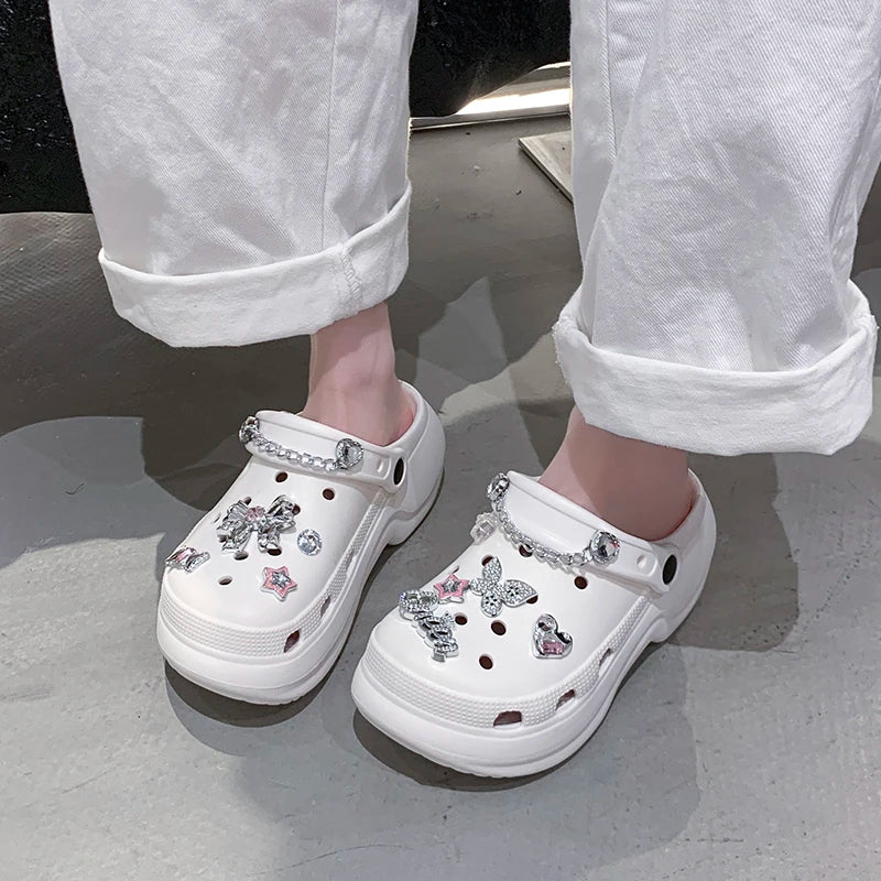 Crystal Butterfly Platform Sandals Women 2025 Summer Non Slip Eva Clogs Garden Shoes Woman Cozy Thick Sole Beach Sandals Female