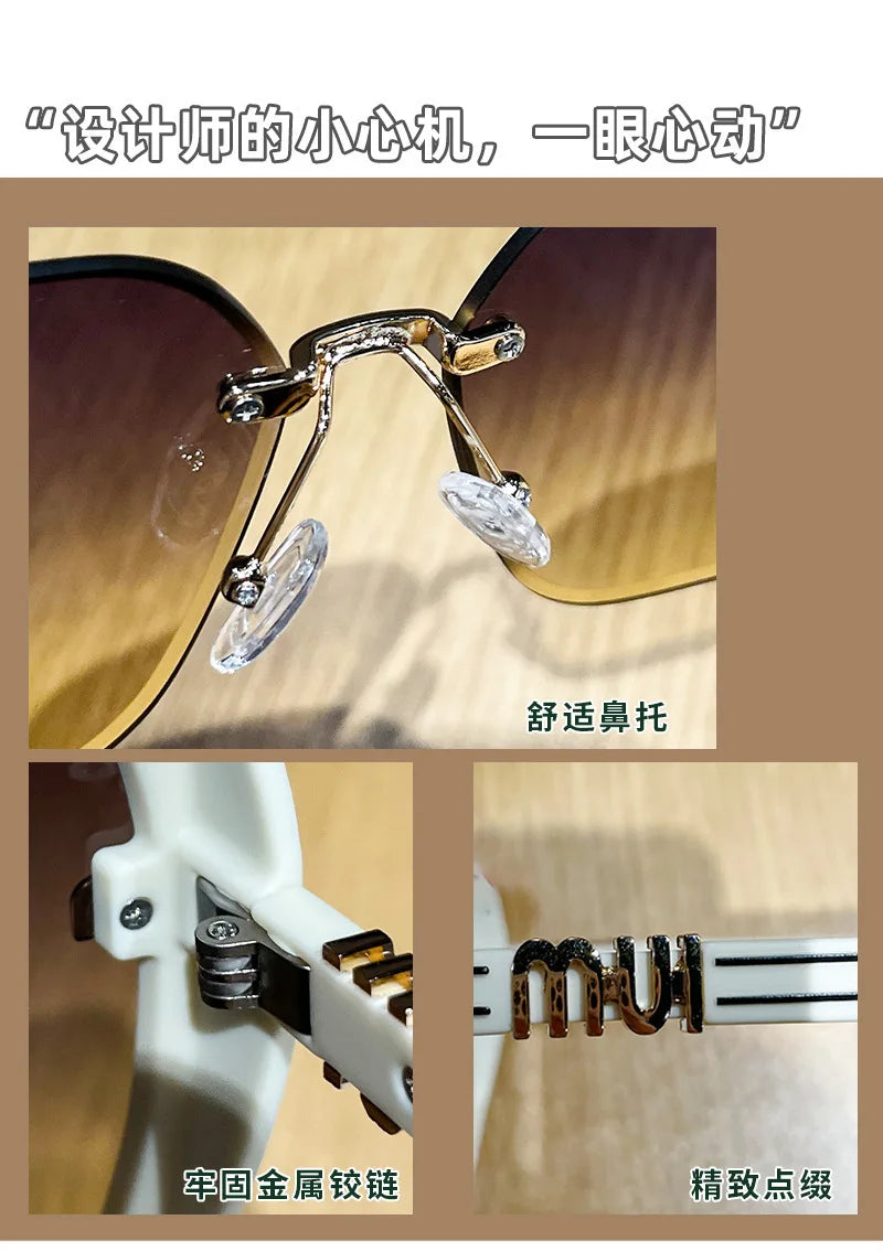 2024 New Fashion Cool Sunglasses Women Luxury Brand Letters Anti Strong Light Vintage Rimless Sun Glasses Ladies Gafas UV400