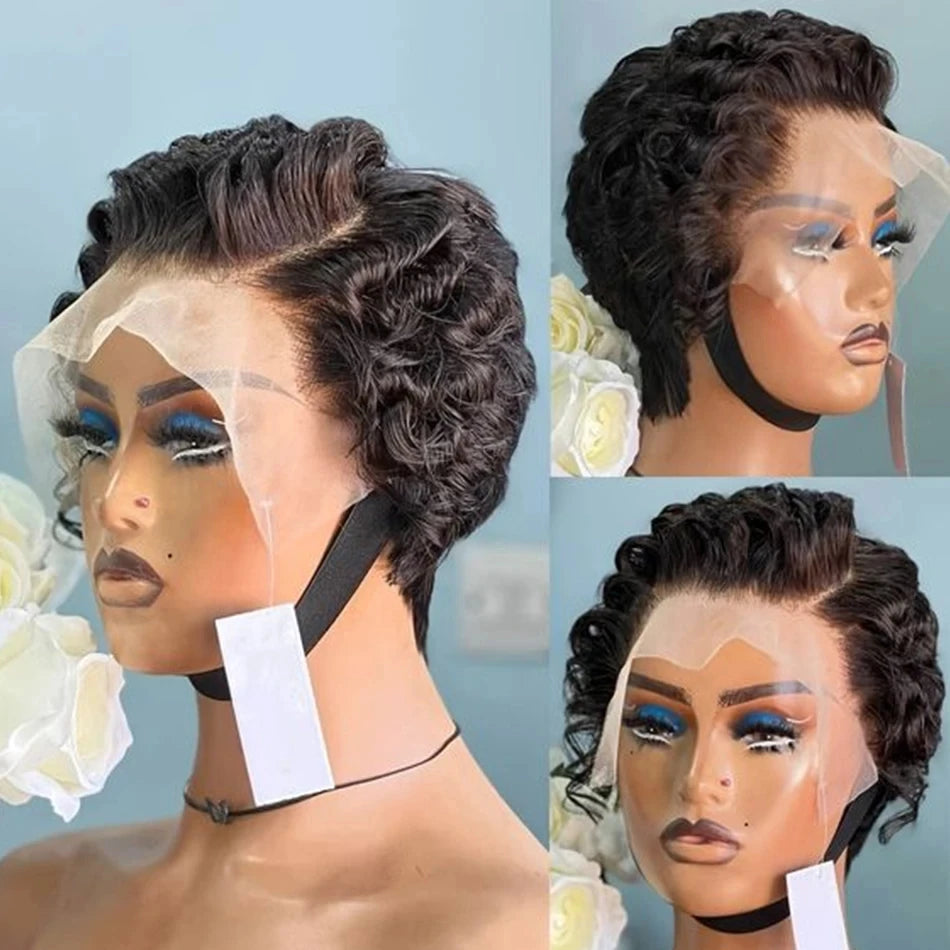 613 Blonde Pixie Cut Short Bob Loose Wave Human Hair Wigs Chocolate Brown Short Bob 13x4 Transparent Lace Front Wigs Preplucked