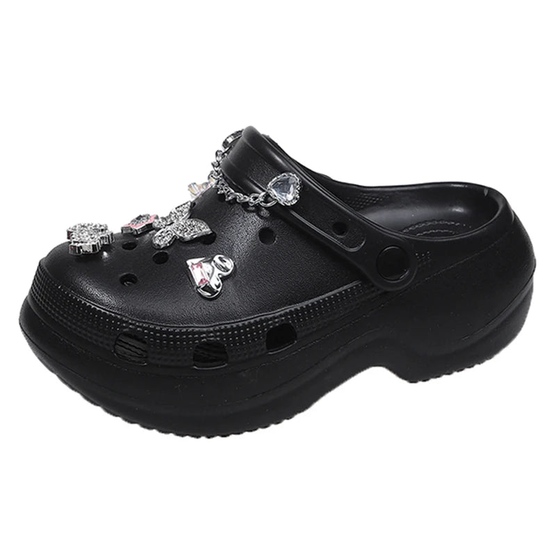 Crystal Butterfly Platform Sandals Women 2025 Summer Non Slip Eva Clogs Garden Shoes Woman Cozy Thick Sole Beach Sandals Female