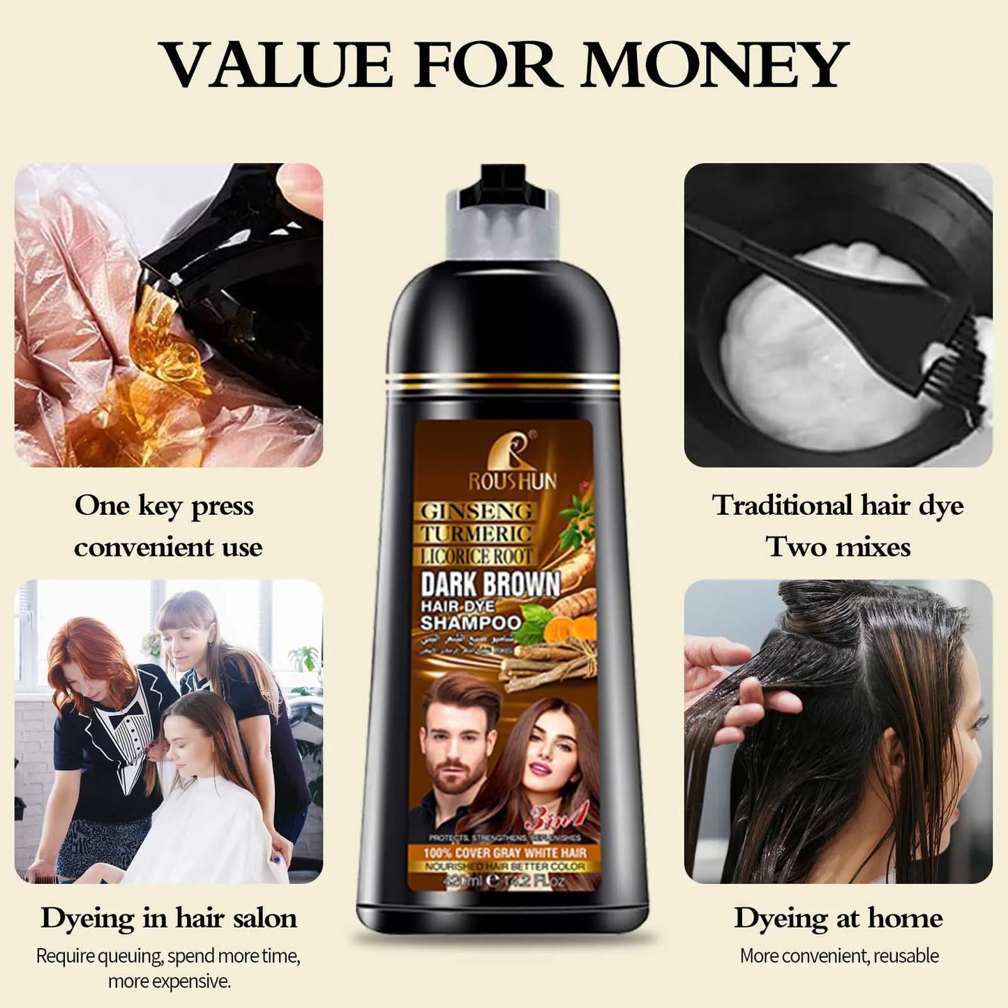 Brown Hair Color Shampoo for Gray Hair Instant Hair Dye Shampoo Hair Coloring in Minutes Natural and Long lasting color Hair Dye