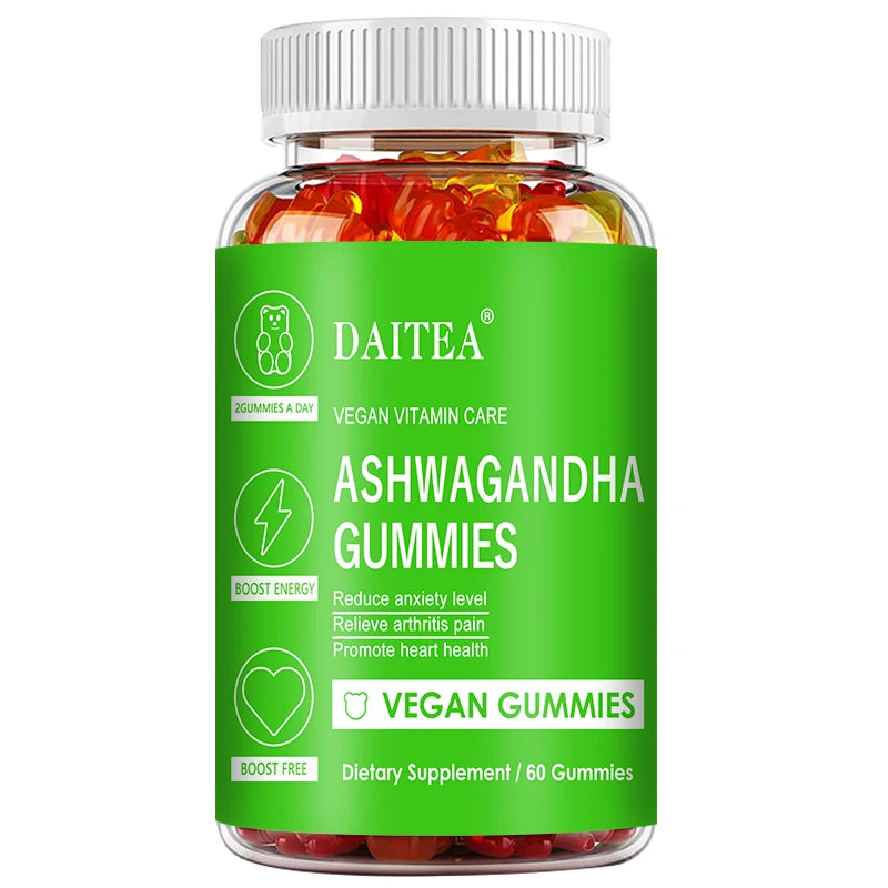 DAITEA Ashwagandha Gummies - Reduces Stress and Anxiety, Supports Heart, Joints, Immunity and Energy, Vegetarian